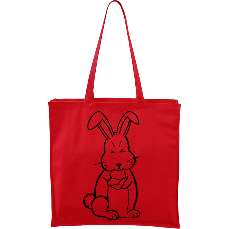 Ručně malovaná větší plátěná taška - Grumpy Rabbit Barva tašky: ČERVENÁ, Barva motivu: ČERNÁ
