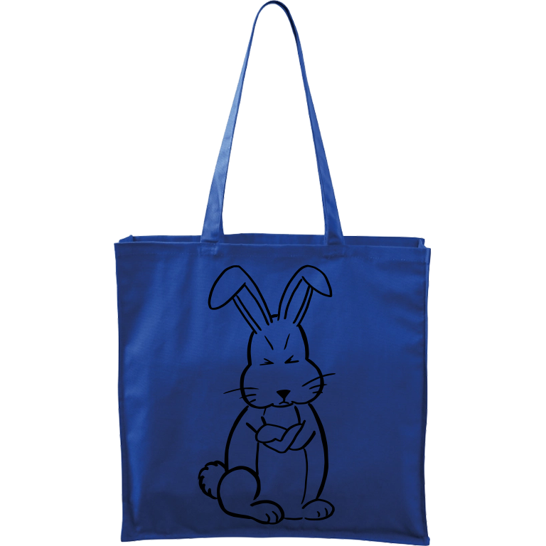Ručně malovaná větší plátěná taška - Grumpy Rabbit Barva tašky: MODRÁ, Barva motivu: ČERNÁ