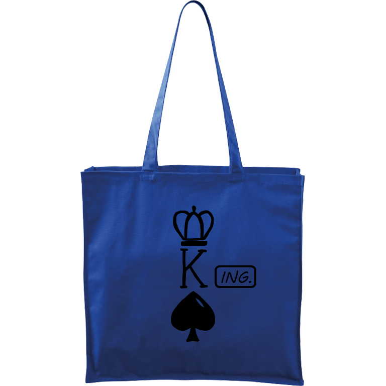 Ručně malovaná větší plátěná taška - King - Ing. Barva tašky: MODRÁ, Barva motivu: ČERNÁ