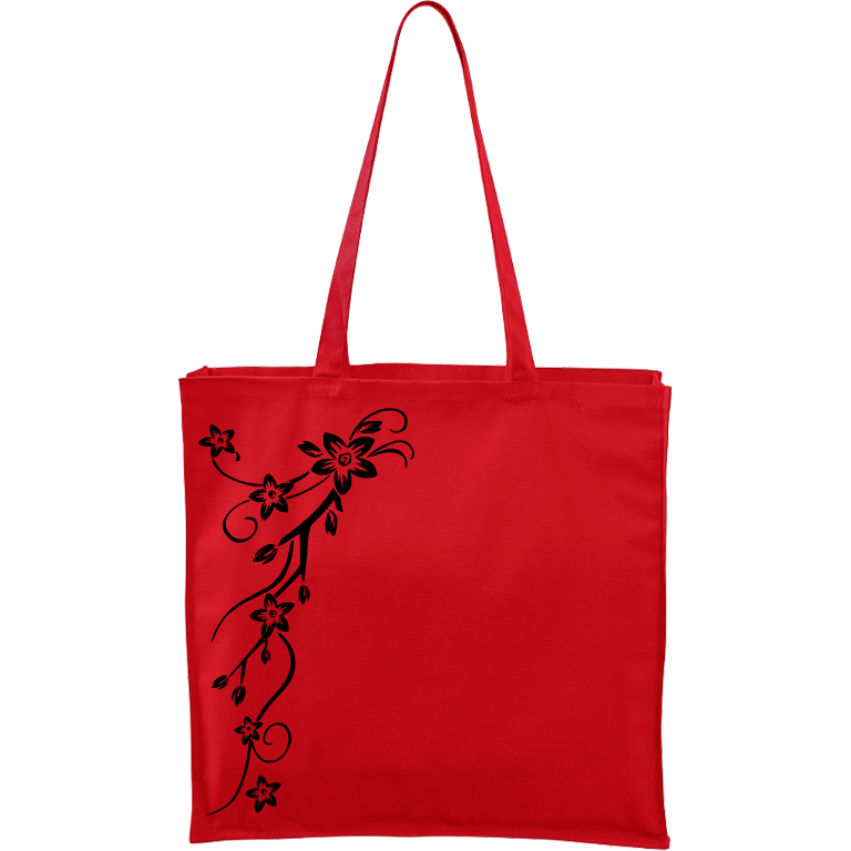 Ručně malovaná větší plátěná taška - Květy Barva tašky: ČERVENÁ, Barva motivu: ČERNÁ