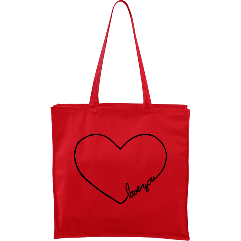 Ručně malovaná větší plátěná taška - "Love You" srdce Barva tašky: ČERVENÁ, Barva motivu: ČERNÁ