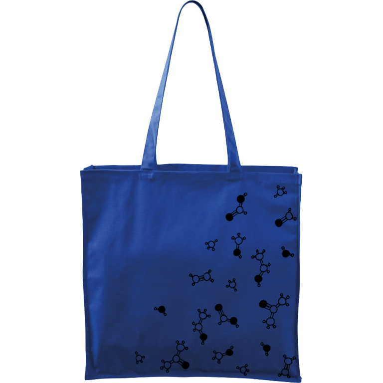 Ručně malovaná větší plátěná taška - Molekuly Barva tašky: MODRÁ, Barva motivu: ČERNÁ