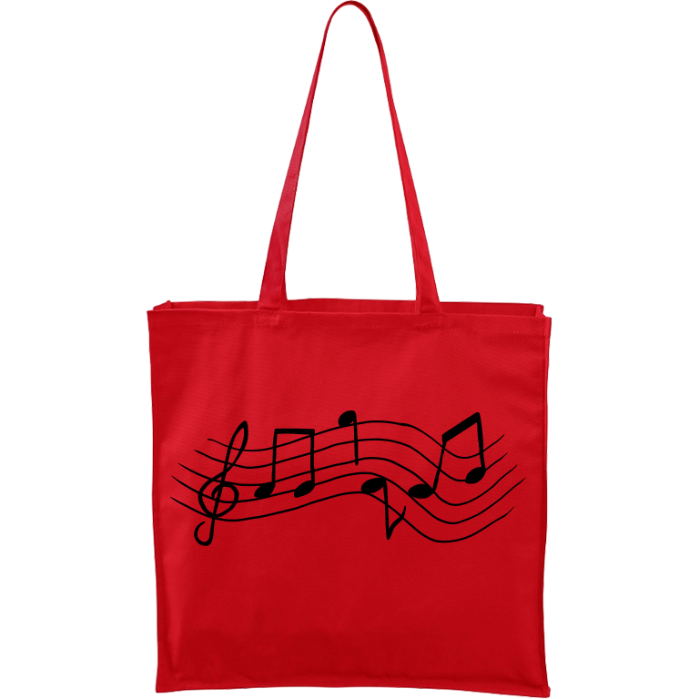 Ručně malovaná větší plátěná taška - Noty - Rovné Barva tašky: ČERVENÁ, Barva motivu: ČERNÁ