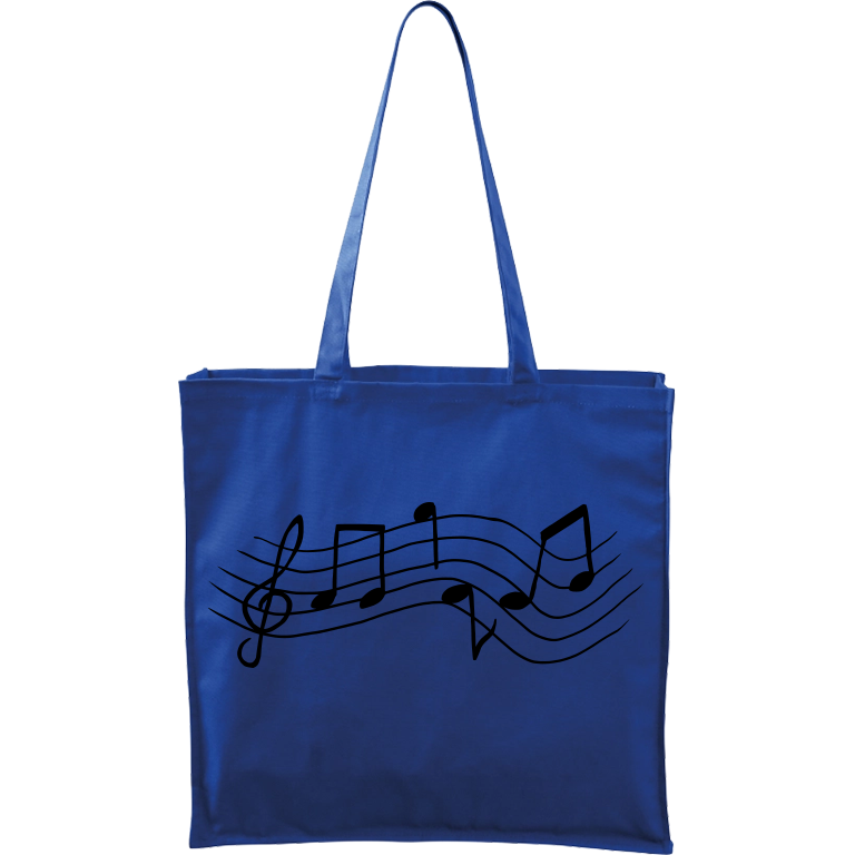 Ručně malovaná větší plátěná taška - Noty - Rovné Barva tašky: MODRÁ, Barva motivu: ČERNÁ