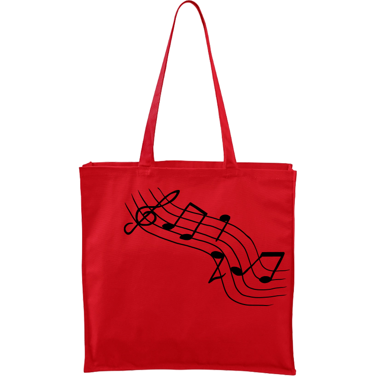 Ručně malovaná větší plátěná taška - Noty - Šikmé Barva tašky: ČERVENÁ, Barva motivu: ČERNÁ