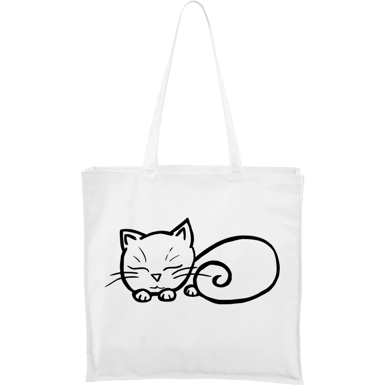 Ručně malovaná větší plátěná taška - Spící kotě Barva tašky: BÍLÁ, Barva motivu: ČERNÁ