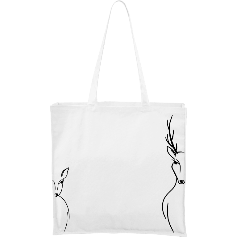Ručně malovaná větší plátěná taška - Srnka & Jelen - Na bocích Barva tašky: BÍLÁ, Barva motivu: ČERNÁ