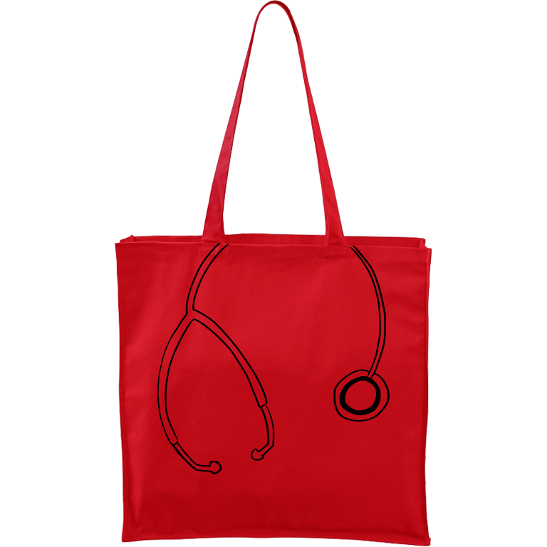 Ručně malovaná větší plátěná taška - Stetoskop Barva tašky: ČERVENÁ, Barva motivu: ČERNÁ
