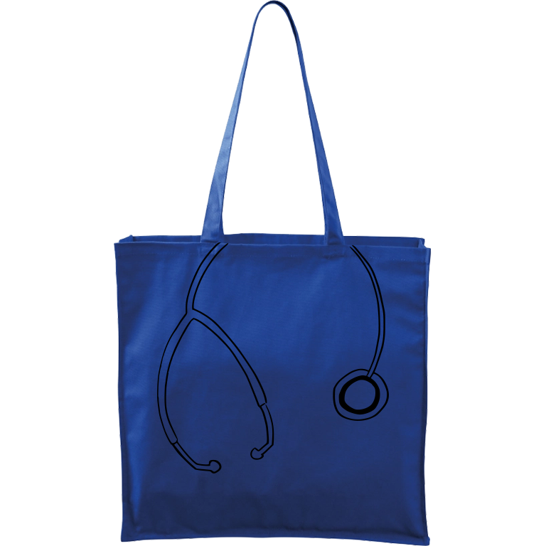 Ručně malovaná větší plátěná taška - Stetoskop Barva tašky: MODRÁ, Barva motivu: ČERNÁ
