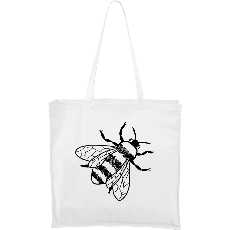 Ručně malovaná větší plátěná taška - Včela Barva tašky: BÍLÁ, Barva motivu: ČERNÁ