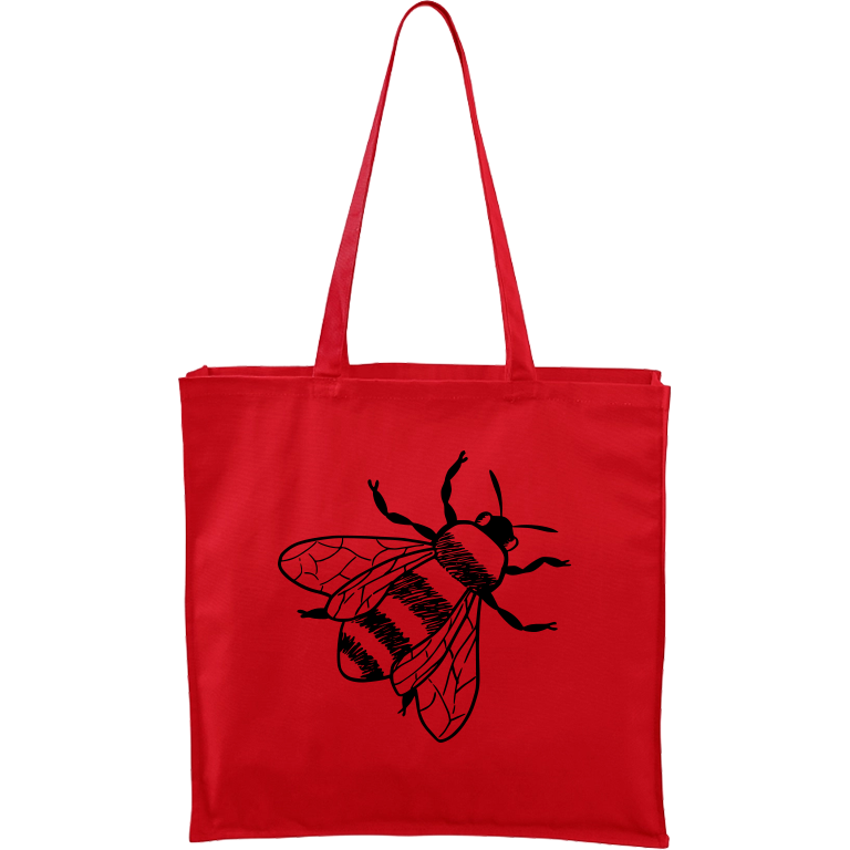 Ručně malovaná větší plátěná taška - Včela Barva tašky: ČERVENÁ, Barva motivu: ČERNÁ