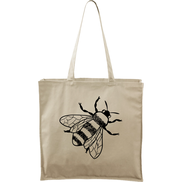 Ručně malovaná větší plátěná taška - Včela Barva tašky: PŘÍRODNÍ, Barva motivu: ČERNÁ