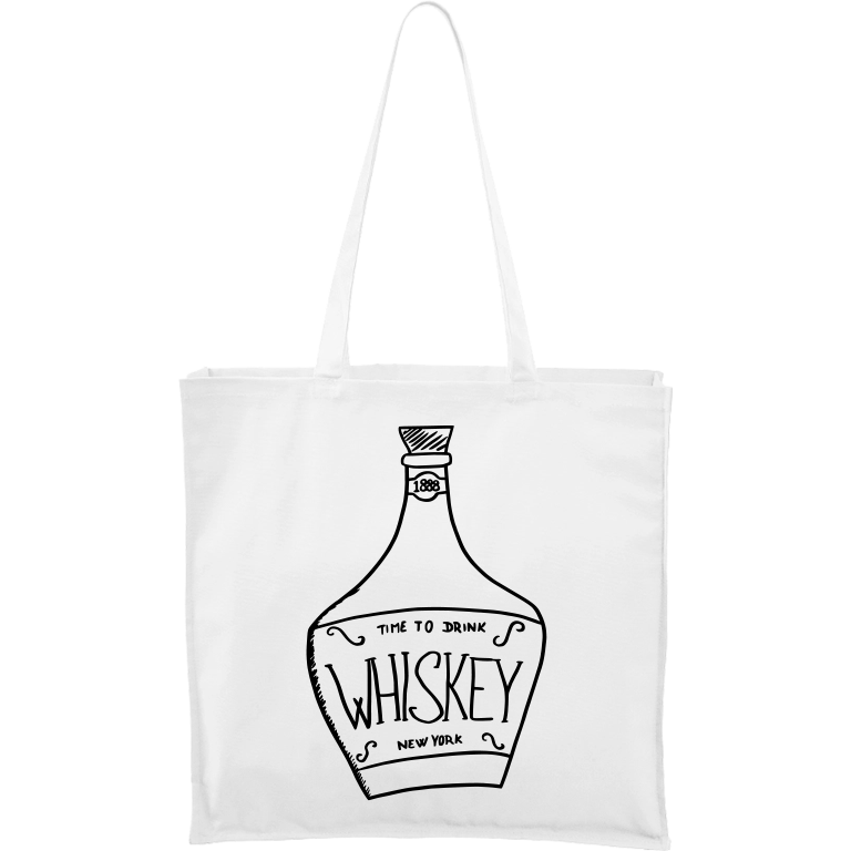 Ručně malovaná větší plátěná taška - Whiskey Barva tašky: BÍLÁ, Barva motivu: ČERNÁ