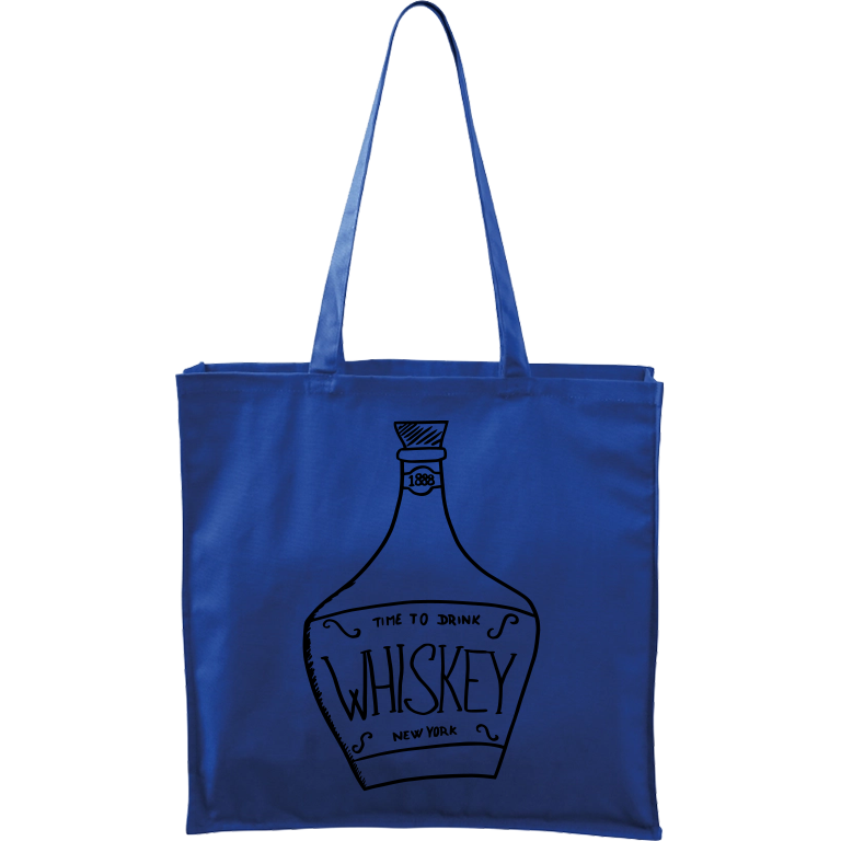 Ručně malovaná větší plátěná taška - Whiskey Barva tašky: MODRÁ, Barva motivu: ČERNÁ