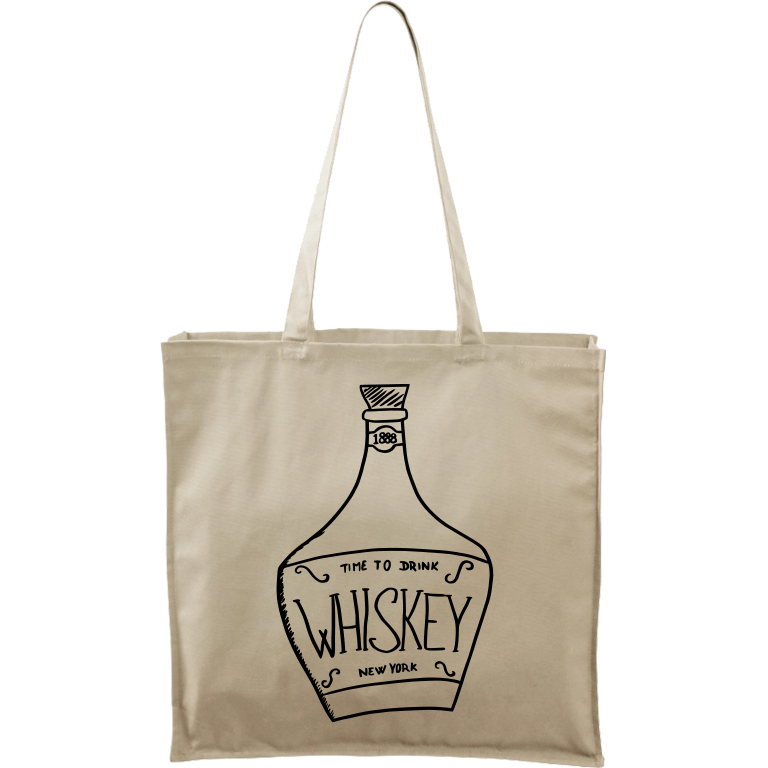 Ručně malovaná větší plátěná taška - Whiskey Barva tašky: PŘÍRODNÍ, Barva motivu: ČERNÁ