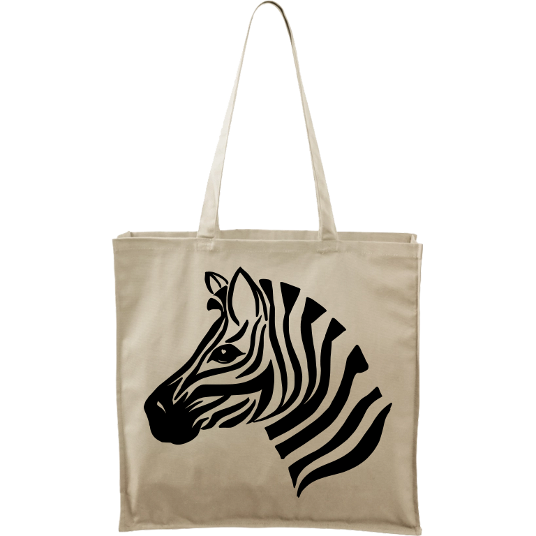 Ručně malovaná větší plátěná taška - Zebra Barva tašky: PŘÍRODNÍ, Barva motivu: ČERNÁ