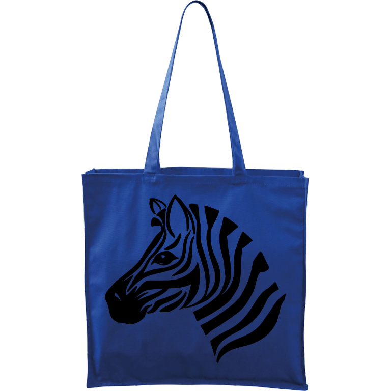 Ručně malovaná větší plátěná taška - Zebra Barva tašky: MODRÁ, Barva motivu: ČERNÁ