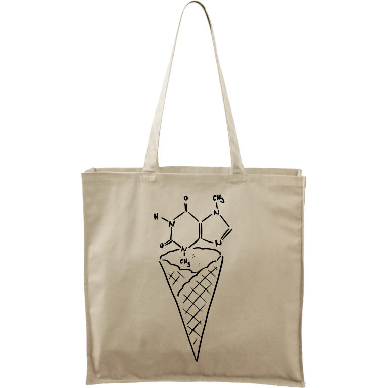 Ručně malovaná větší plátěná taška - Zmrzlina - Čokoláda Barva tašky: PŘÍRODNÍ, Barva motivu: ČERNÁ