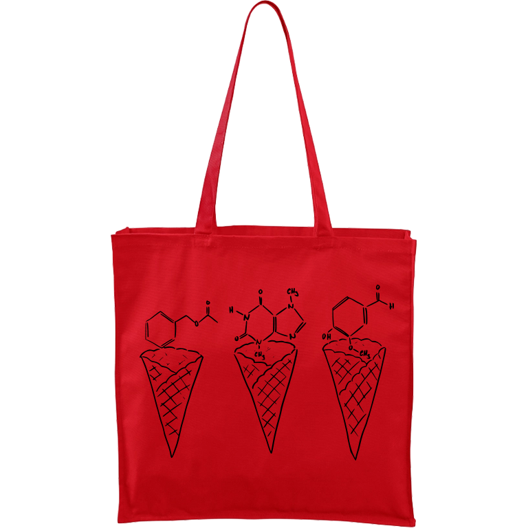 Ručně malovaná větší plátěná taška - Zmrzliny - Jahoda, čokoláda a vanilka Barva tašky: ČERVENÁ, Barva motivu: ČERNÁ