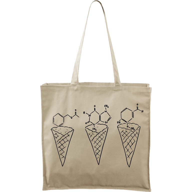 Ručně malovaná větší plátěná taška - Zmrzliny - Jahoda, čokoláda a vanilka Barva tašky: PŘÍRODNÍ, Barva motivu: ČERNÁ
