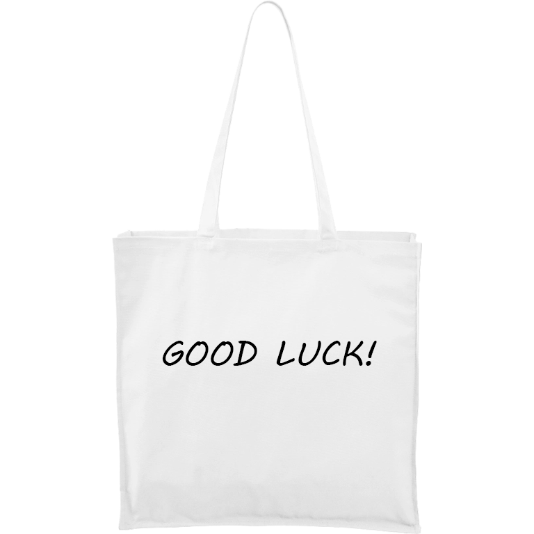 Ručně malovaná větší plátěná taška - Good Luck! Barva tašky: BÍLÁ, Barva motivu: ČERNÁ