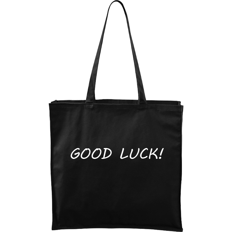 Ručně malovaná větší plátěná taška - Good Luck! Barva tašky: ČERNÁ, Barva motivu: BÍLÁ