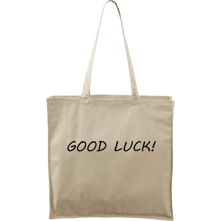 Ručně malovaná větší plátěná taška - Good Luck! Barva tašky: PŘÍRODNÍ, Barva motivu: ČERNÁ
