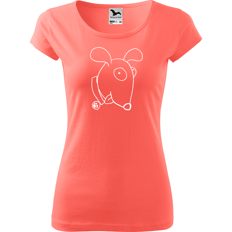 Ručně malované dámské bavlněné tričko - Crazy Pes Barva trička: KORÁLOVÁ, Velikost trička: M, Barva motivu: BÍLÁ