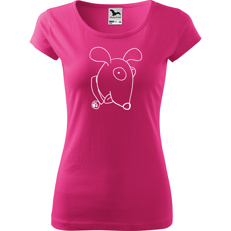 Ručně malované dámské bavlněné tričko - Crazy Pes Barva trička: RŮŽOVÁ, Velikost trička: S, Barva motivu: BÍLÁ