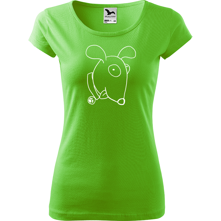 Ručně malované dámské bavlněné tričko - Crazy Pes Barva trička: SVĚTLE ZELENÁ, Velikost trička: XS, Barva motivu: BÍLÁ