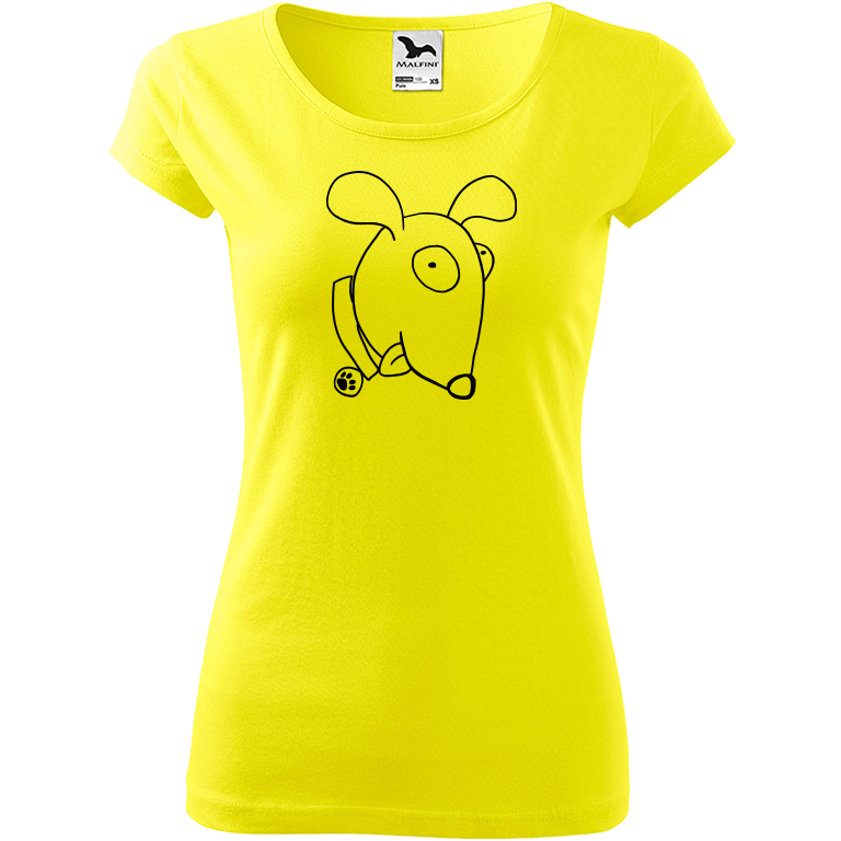 Ručně malované dámské bavlněné tričko - Crazy Pes Barva trička: CITRONOVÁ, Velikost trička: S, Barva motivu: ČERNÁ