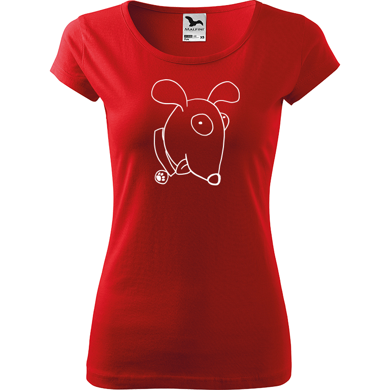 Ručně malované dámské bavlněné tričko - Crazy Pes Barva trička: ČERVENÁ, Velikost trička: XL, Barva motivu: BÍLÁ
