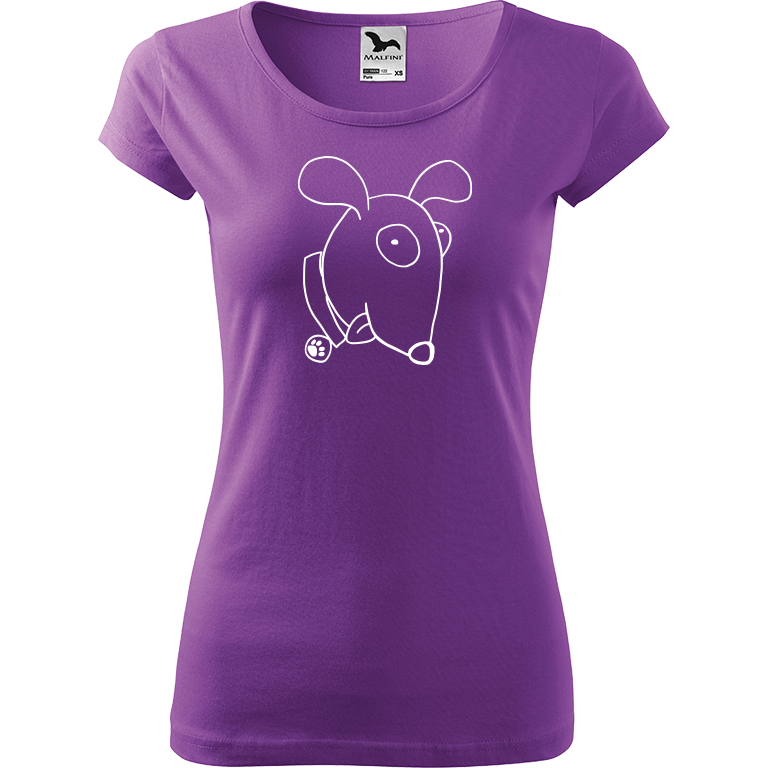 Ručně malované dámské bavlněné tričko - Crazy Pes Barva trička: FIALOVÁ, Velikost trička: M, Barva motivu: BÍLÁ