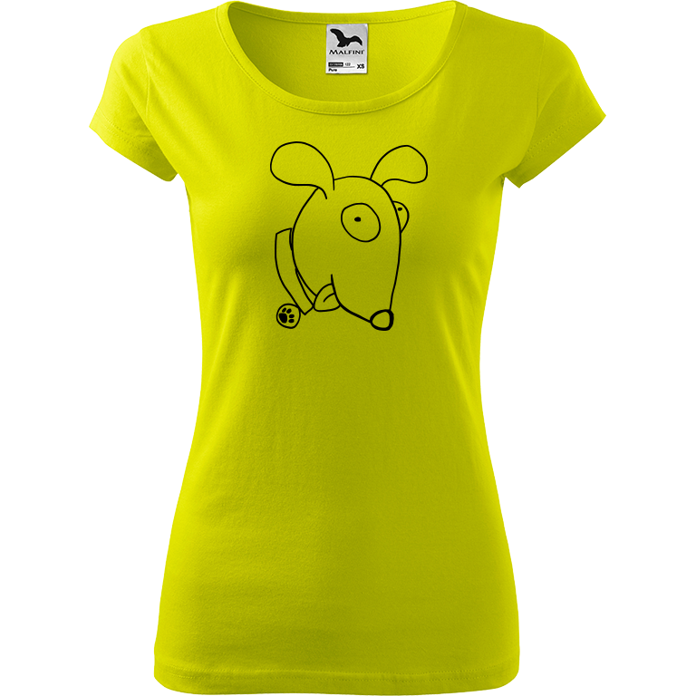 Ručně malované dámské bavlněné tričko - Crazy Pes Barva trička: LIMETKOVÁ, Velikost trička: M, Barva motivu: ČERNÁ