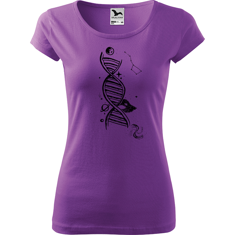 Ručně malované dámské bavlněné tričko - DNA Barva trička: FIALOVÁ, Velikost trička: S, Barva motivu: ČERNÁ