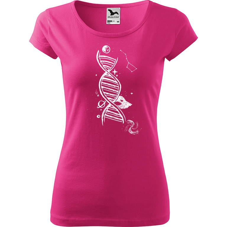 Ručně malované dámské bavlněné tričko - DNA Barva trička: RŮŽOVÁ, Velikost trička: M, Barva motivu: BÍLÁ