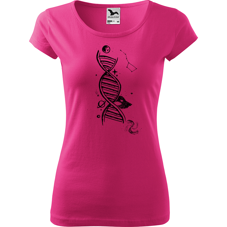 Ručně malované dámské bavlněné tričko - DNA Barva trička: RŮŽOVÁ, Velikost trička: XL, Barva motivu: ČERNÁ