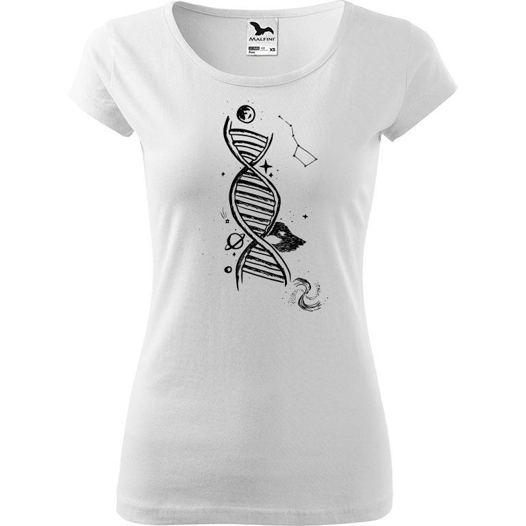 Ručně malované dámské bavlněné tričko - DNA Barva trička: BÍLÁ, Velikost trička: XXL, Barva motivu: ČERNÁ