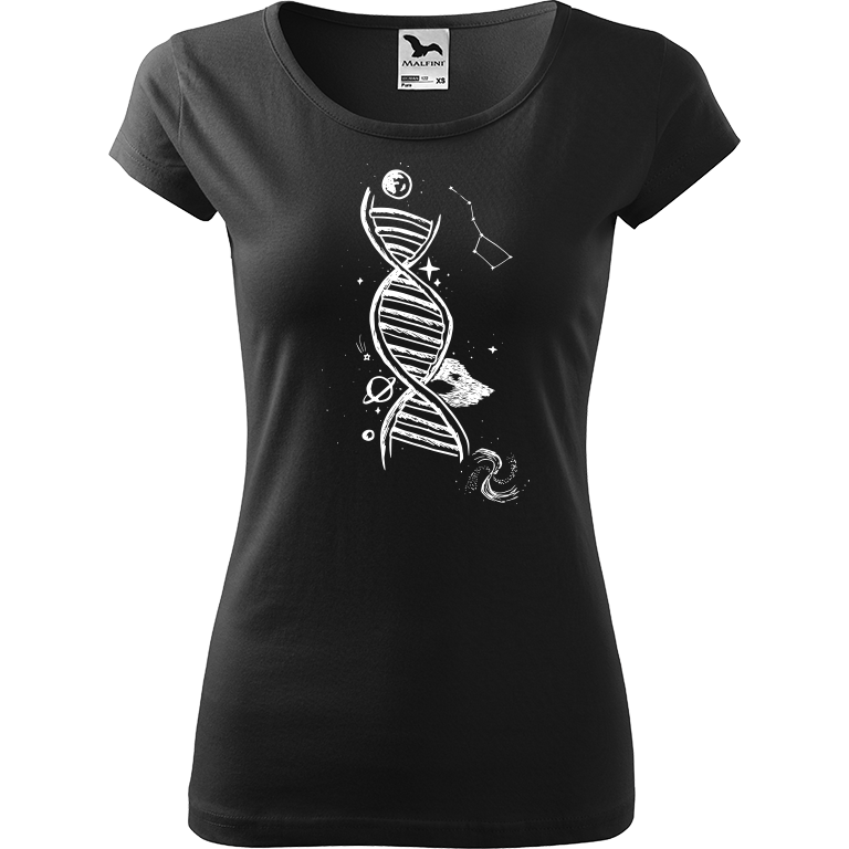 Ručně malované dámské bavlněné tričko - DNA Barva trička: ČERNÁ, Velikost trička: S, Barva motivu: BÍLÁ