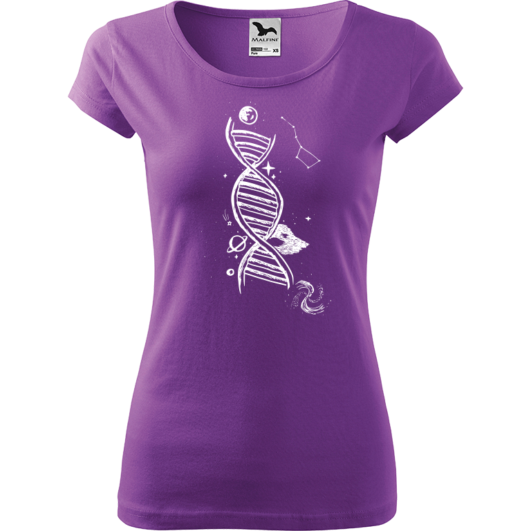 Ručně malované dámské bavlněné tričko - DNA Barva trička: FIALOVÁ, Velikost trička: XXL, Barva motivu: BÍLÁ
