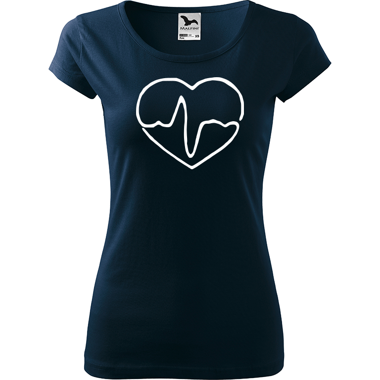 Ručně malované dámské bavlněné tričko - Doktorské srdce Barva trička: NÁMOŘNICKÁ MODRÁ, Velikost trička: XXL, Barva motivu: BÍLÁ