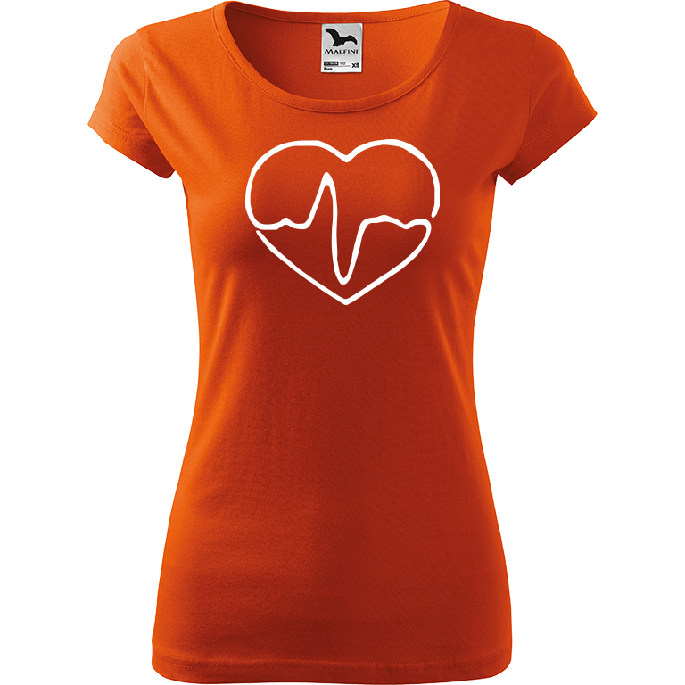 Ručně malované dámské bavlněné tričko - Doktorské srdce Barva trička: ORANŽOVÁ, Velikost trička: XS, Barva motivu: BÍLÁ