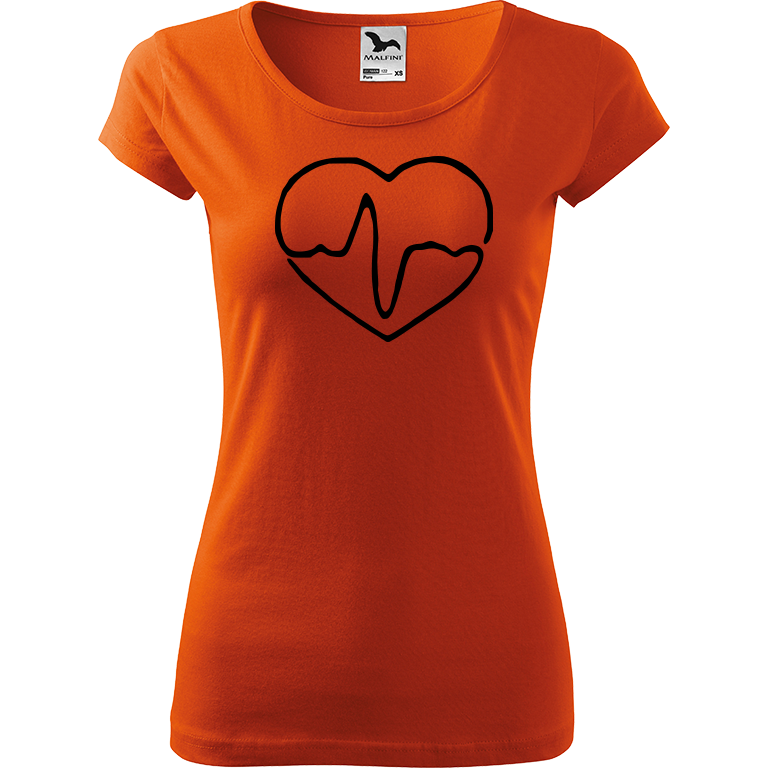 Ručně malované dámské bavlněné tričko - Doktorské srdce Barva trička: ORANŽOVÁ, Velikost trička: XS, Barva motivu: ČERNÁ
