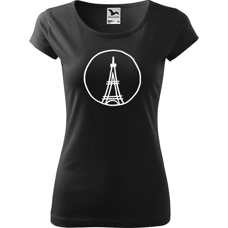 Ručně malované dámské bavlněné tričko - Eiffellova věž Barva trička: ČERNÁ, Velikost trička: XL, Barva motivu: BÍLÁ