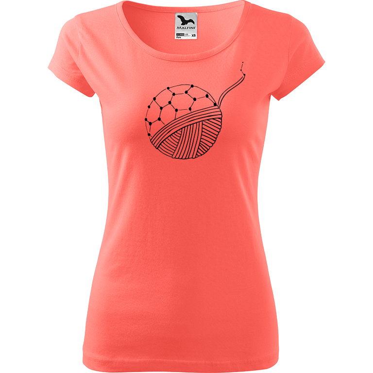 Ručně malované dámské bavlněné tričko - Fulleren Barva trička: KORÁLOVÁ, Velikost trička: XL, Barva motivu: ČERNÁ