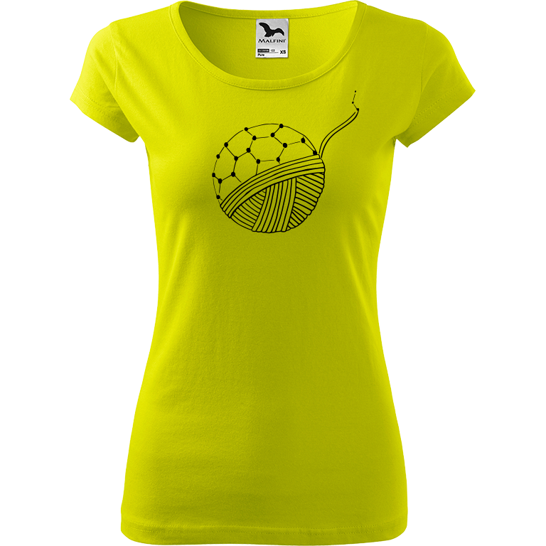 Ručně malované dámské bavlněné tričko - Fulleren Barva trička: LIMETKOVÁ, Velikost trička: XL, Barva motivu: ČERNÁ