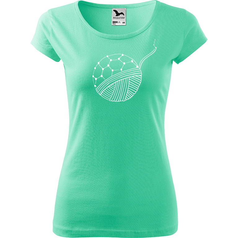 Ručně malované dámské bavlněné tričko - Fulleren Barva trička: MÁTOVÁ, Velikost trička: XL, Barva motivu: BÍLÁ