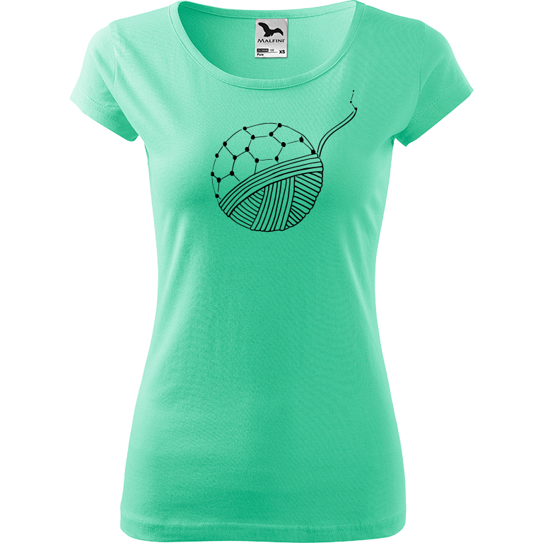 Ručně malované dámské bavlněné tričko - Fulleren Barva trička: MÁTOVÁ, Velikost trička: L, Barva motivu: ČERNÁ
