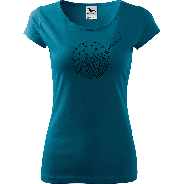 Ručně malované dámské bavlněné tričko - Fulleren Barva trička: PETROLEJOVÁ, Velikost trička: M, Barva motivu: ČERNÁ