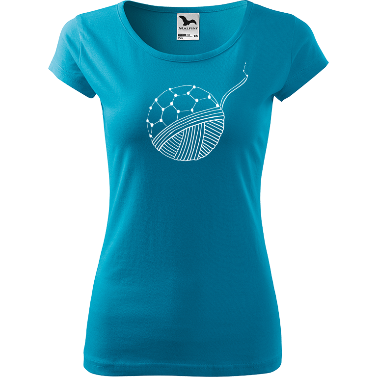Ručně malované dámské bavlněné tričko - Fulleren Barva trička: TYRKYSOVÁ, Velikost trička: XL, Barva motivu: BÍLÁ